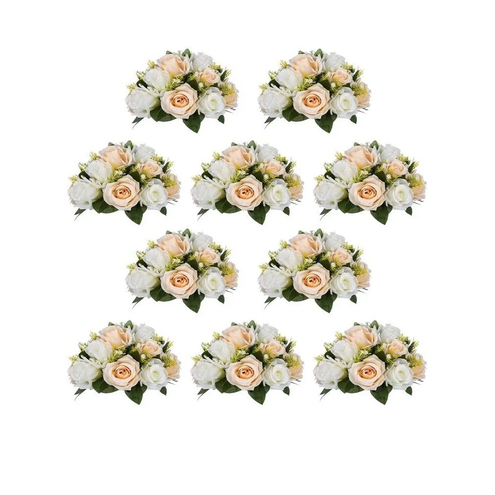 Pcs of 10 Fake Flower Ball Arrangement Bouquet,15 Heads Plastic Roses Peach